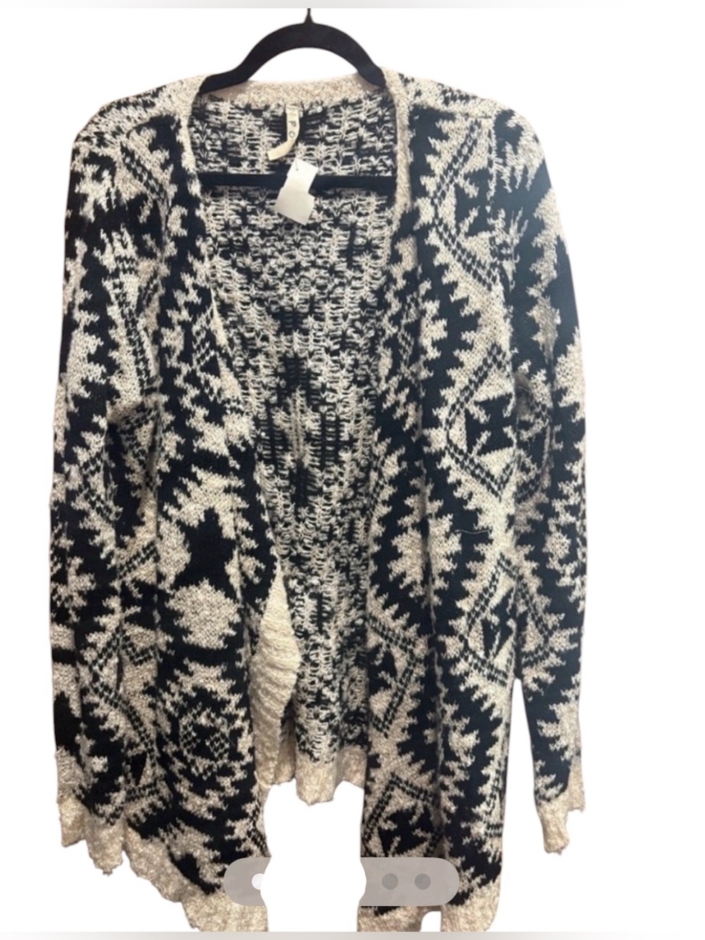 POL Black and Cream Aztec Knit Cardigan